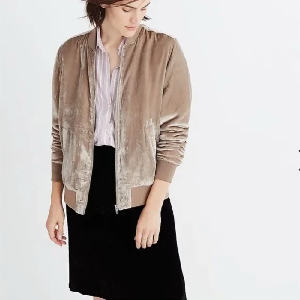 Madewell Velvet Rose Champagne Bomber Jacket Size L
